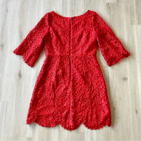NWT Anthropologie Plenty Tracy Reese Red Scalloped Hem 3/4 Sleeve Dress size 6 - Picture 2 of 14